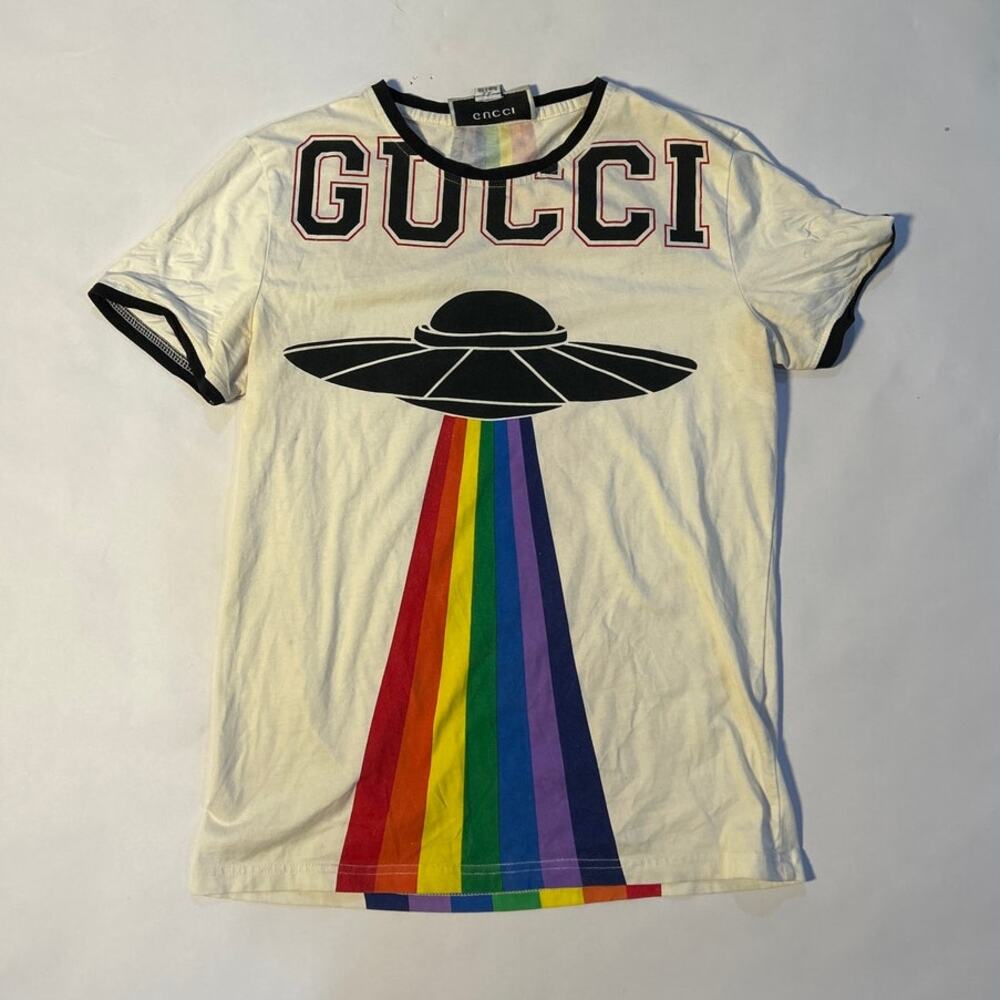Men's Gucci T-Shirt UFO Rainbow Embroidered Size Large